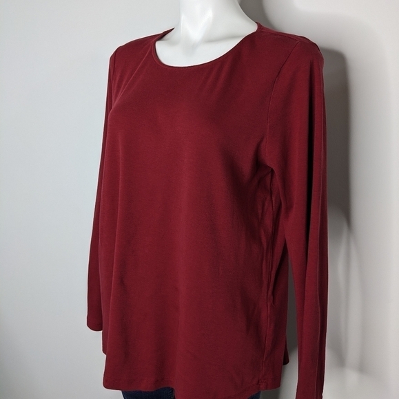 Eileen Fisher red long sleeve 100% organic cotton t-shirt L - Picture 3 of 8